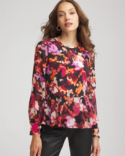 Chico's Popular | Printed Chiffon Peplum Top