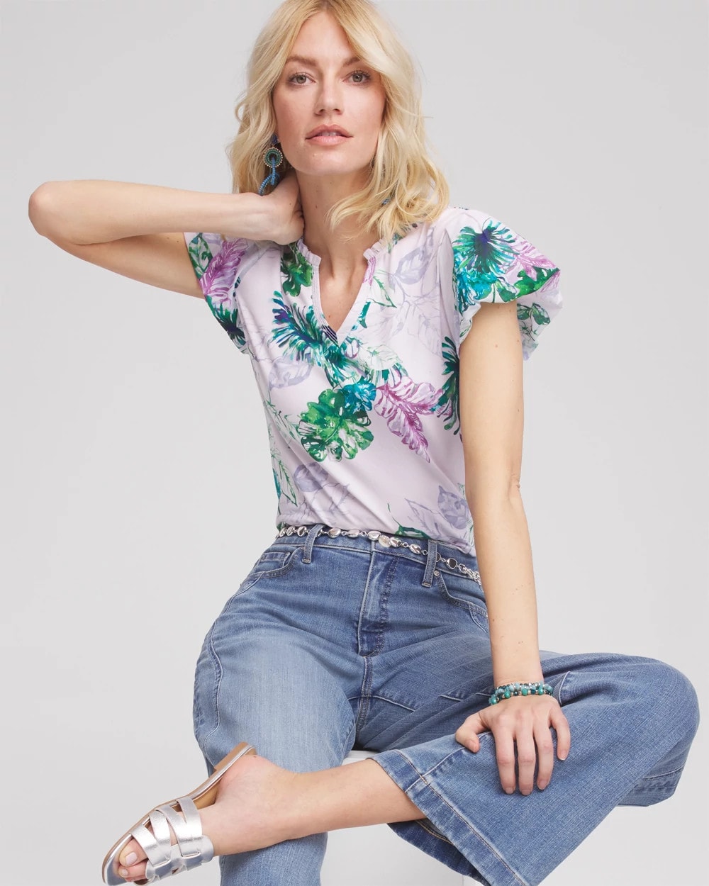 Chico's Deals | Notch Neck Cap Sleeve Tee