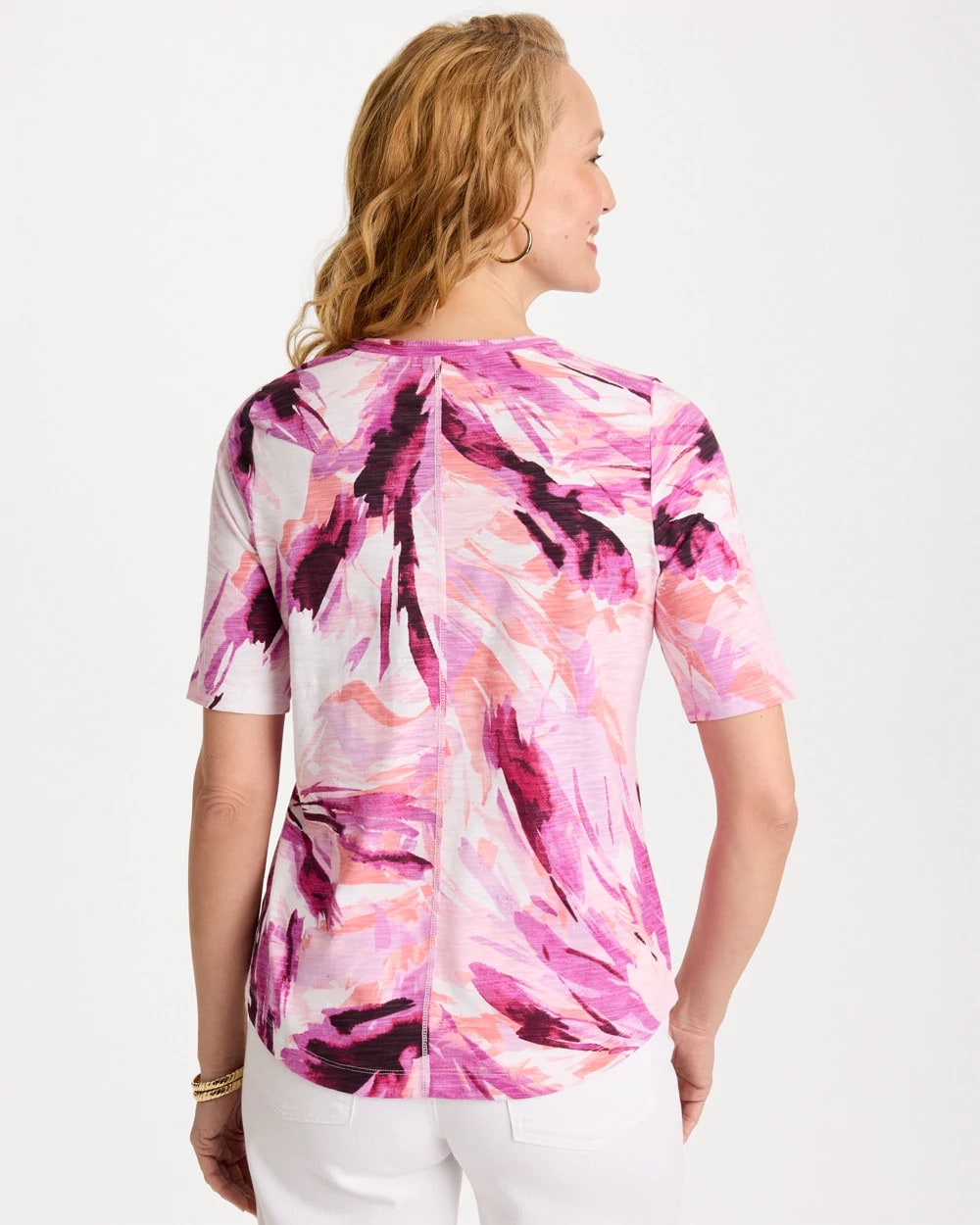 Chico's Latest | Printed Double V-Neck Slub Rib Tee