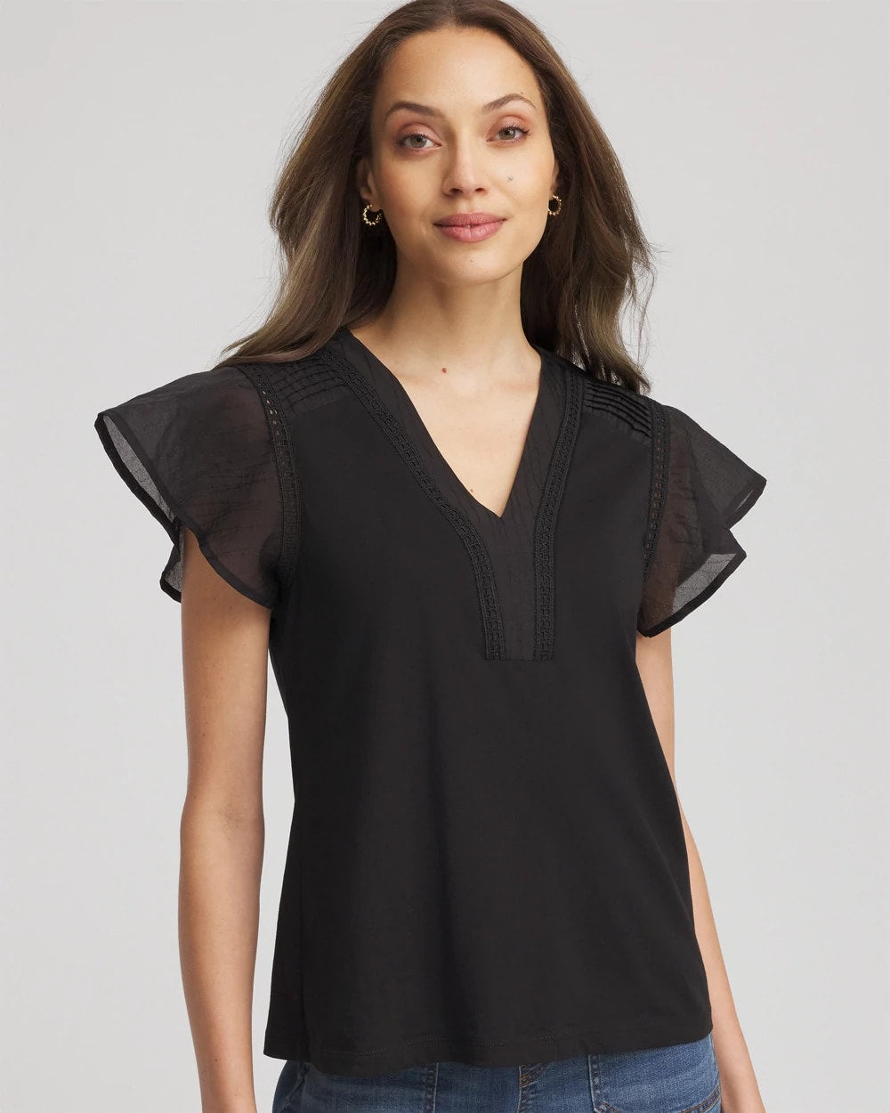 Chico's Deals | Pleated-Trim Flutter-Sleeve Tee