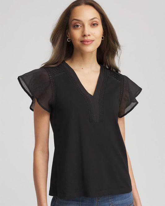 Chico's Deals | Pleated-Trim Flutter-Sleeve Tee