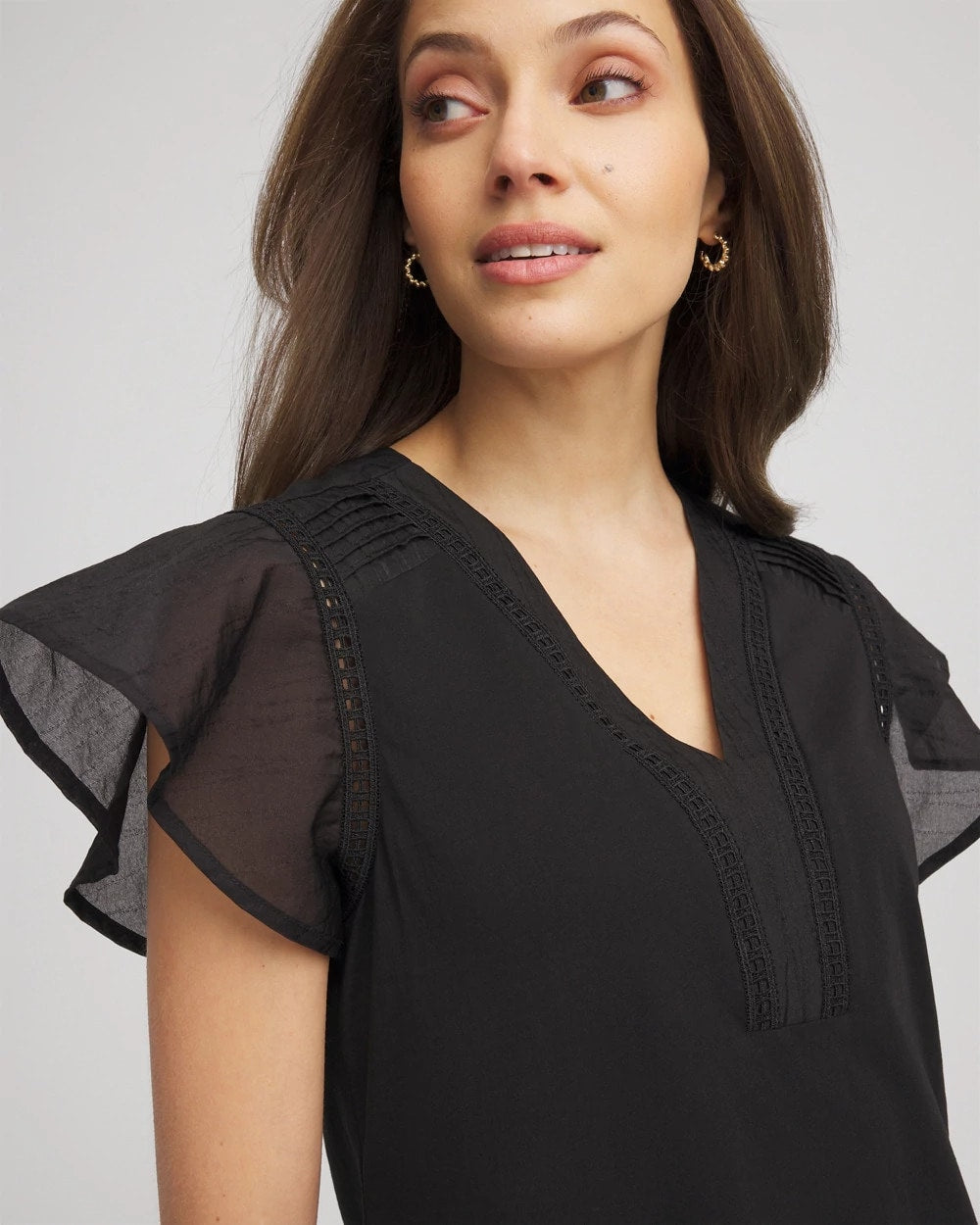 Chico's Deals | Pleated-Trim Flutter-Sleeve Tee