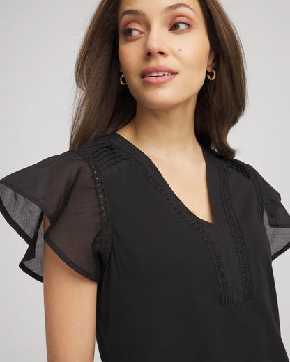 Chico's Deals | Pleated-Trim Flutter-Sleeve Tee