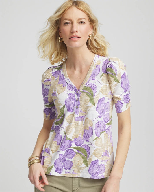 Chico's Trending | Floral Slub Henley Tee