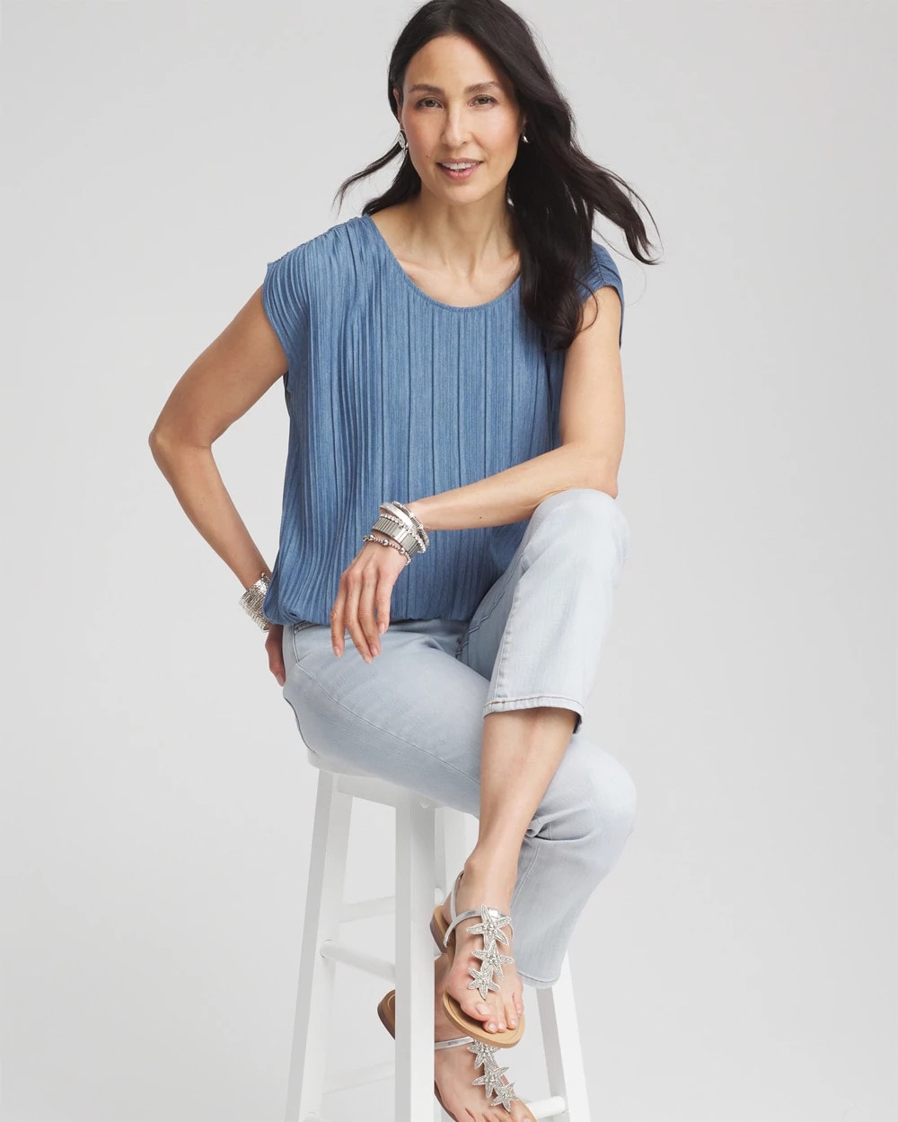 Chico's New | Melange Pleated Bubble-Hem Top