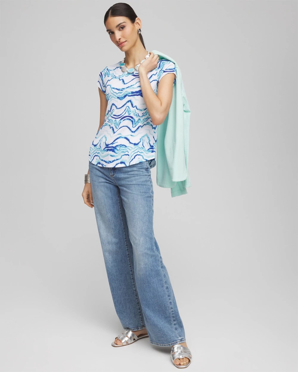 Chico's Exclusive | Ocean Waves Cap Sleeve Dolman Tee