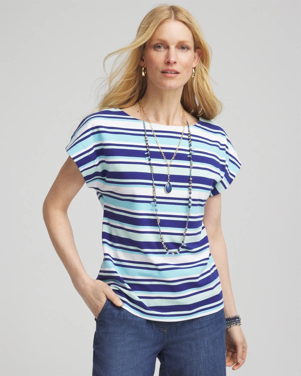 Chico's Special Offer | Stripe Modern Cap Sleeve Tee