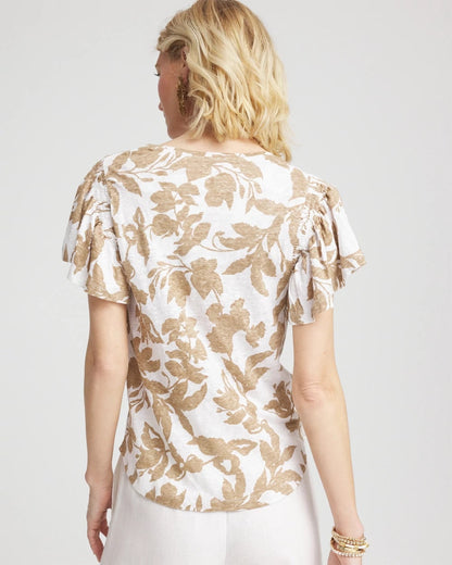 Chico's Best Seller | Linen Leaf Print Flutter Sleeve Tee