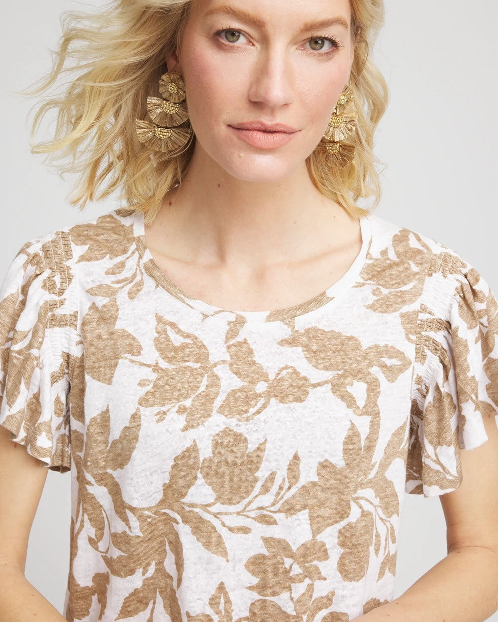 Chico's Best Seller | Linen Leaf Print Flutter Sleeve Tee