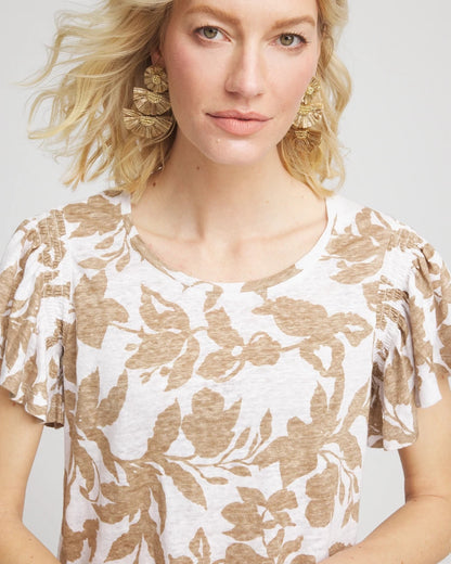 Chico's Best Seller | Linen Leaf Print Flutter Sleeve Tee