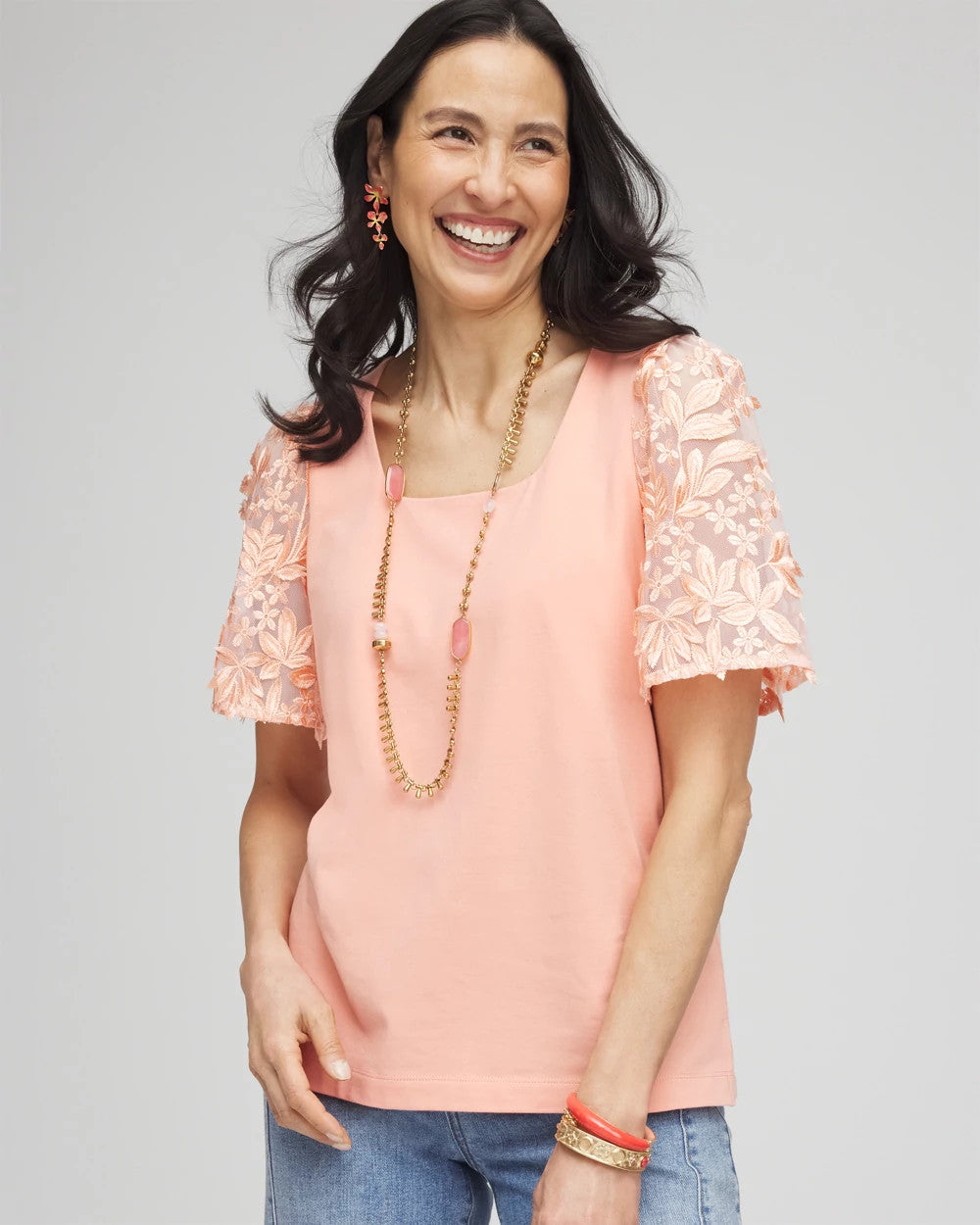 Chico's Featured | Floral Sleeved Square-Neck Tee