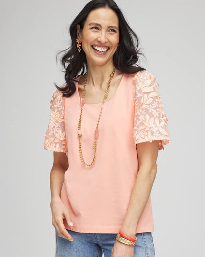 Chico's Featured | Floral Sleeved Square-Neck Tee