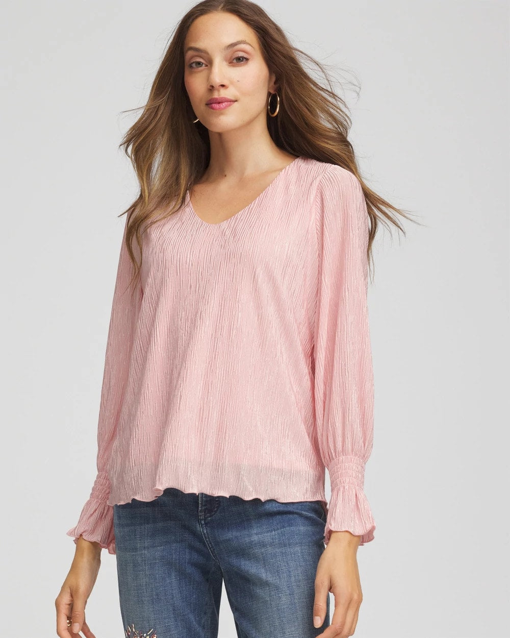 Chico's Signature | Crinkle Bodre Voop Neck Top