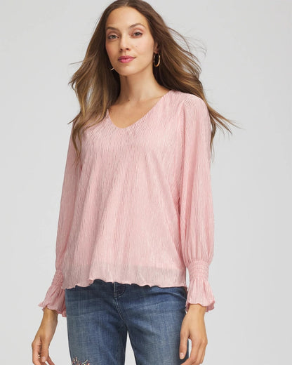 Chico's Signature | Crinkle Bodre Voop Neck Top