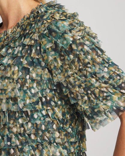 Chico's Popular | Foiled Mesh Ruffle Crop Tee
