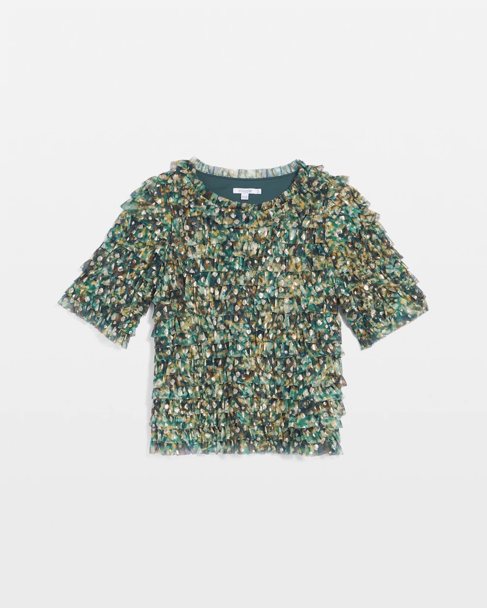 Chico's Popular | Foiled Mesh Ruffle Crop Tee