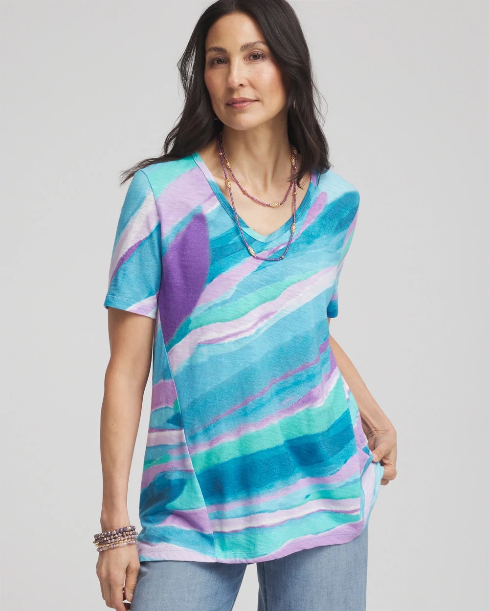 Chico's Sale | Sea Print Short Sleeve Forward-Seam Tee