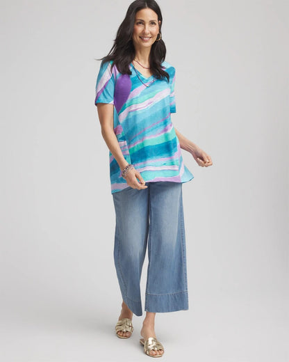 Chico's Sale | Sea Print Short Sleeve Forward-Seam Tee