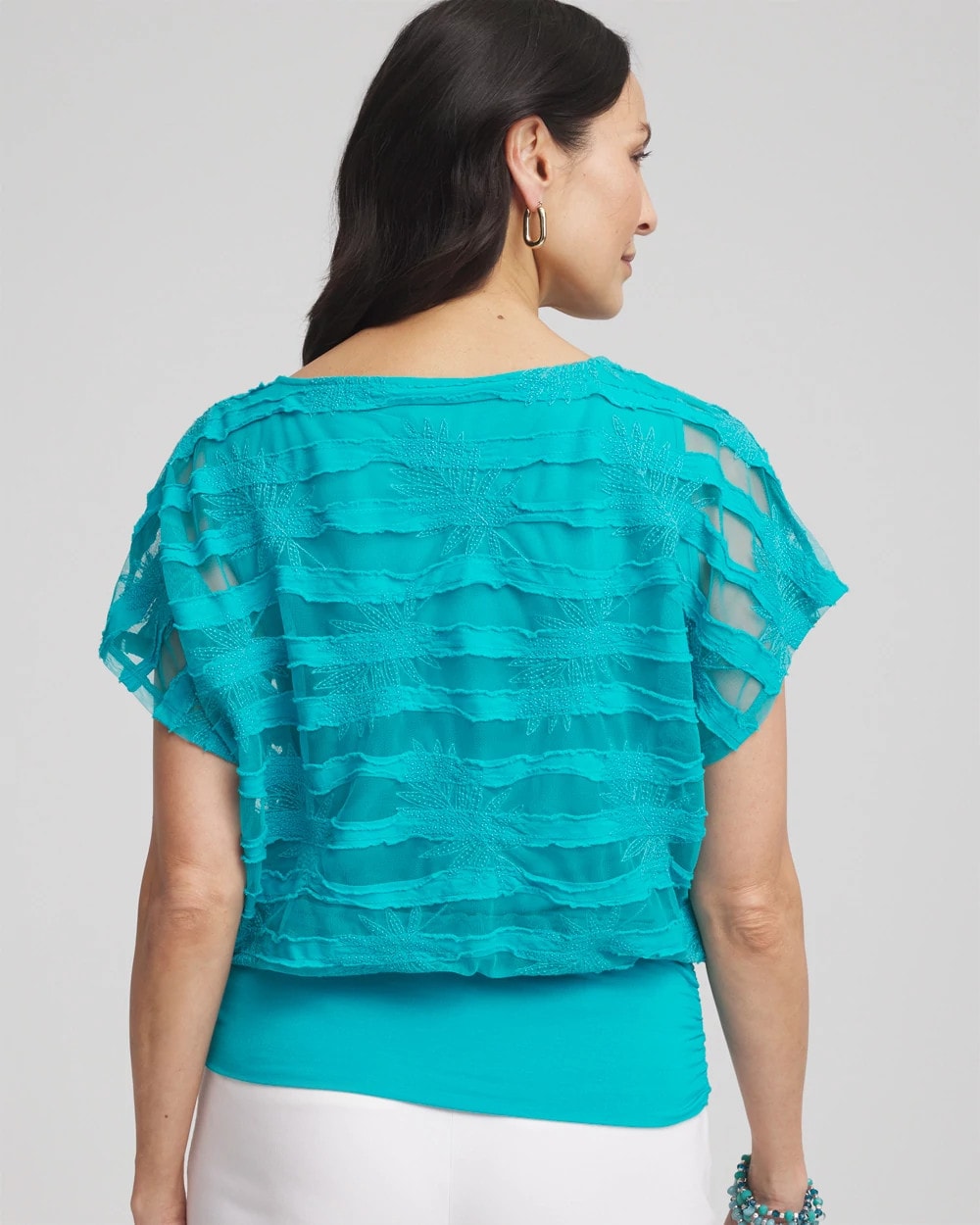 Chico's Hot Sale | Embroidered Striped Banded Bottom Top