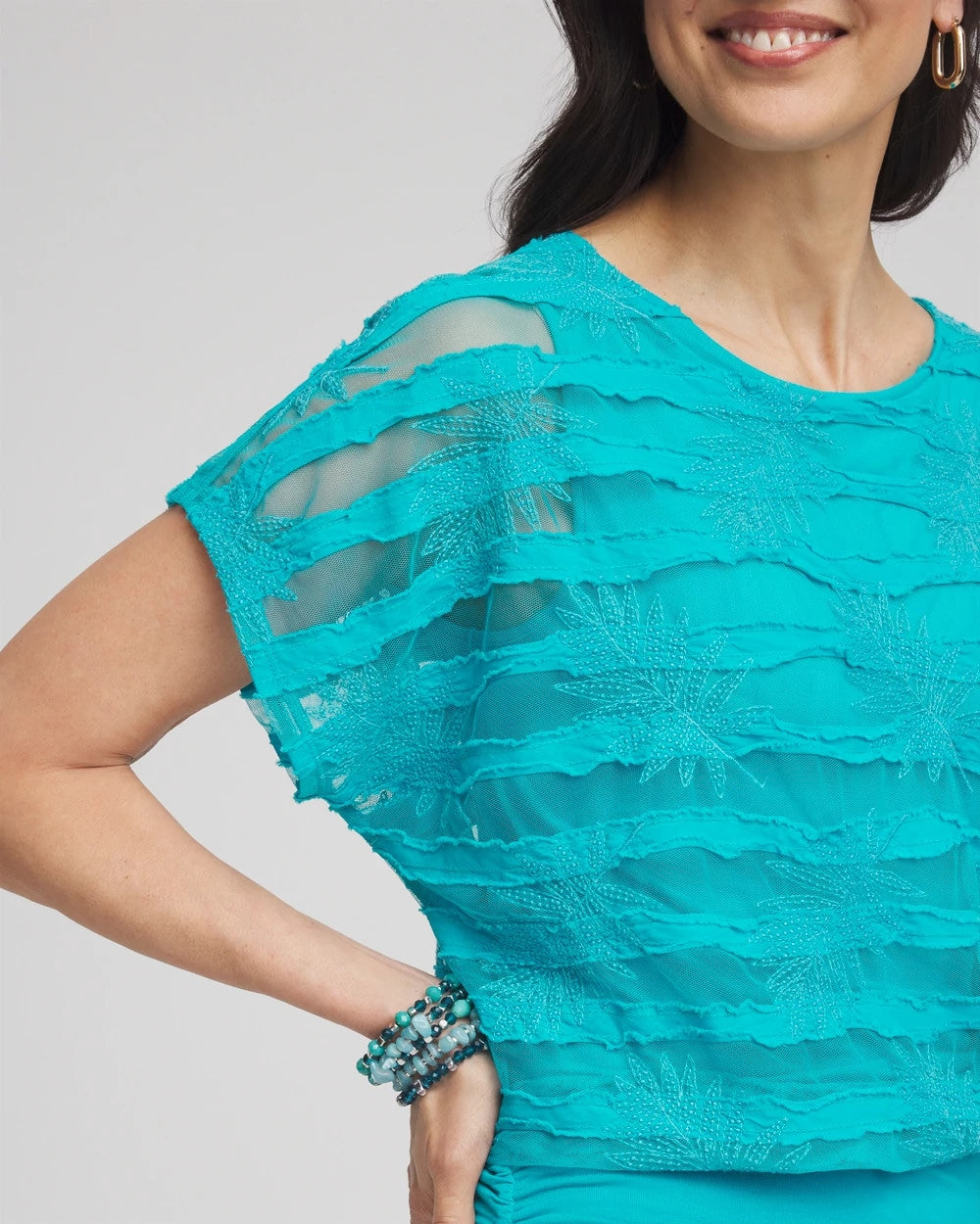 Chico's Hot Sale | Embroidered Striped Banded Bottom Top