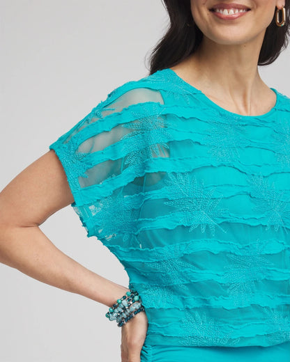 Chico's Hot Sale | Embroidered Striped Banded Bottom Top