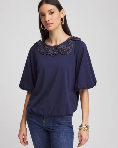 Chico's Hot Sale | Bubble Hem Pleated Cotton Top