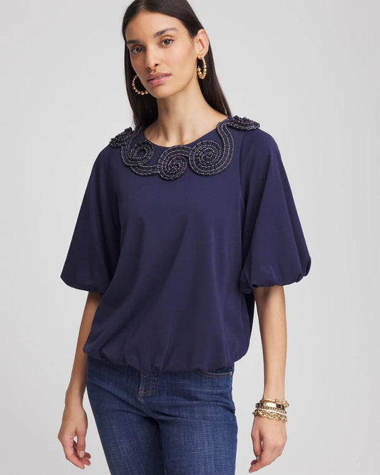 Chico's Hot Sale | Bubble Hem Pleated Cotton Top