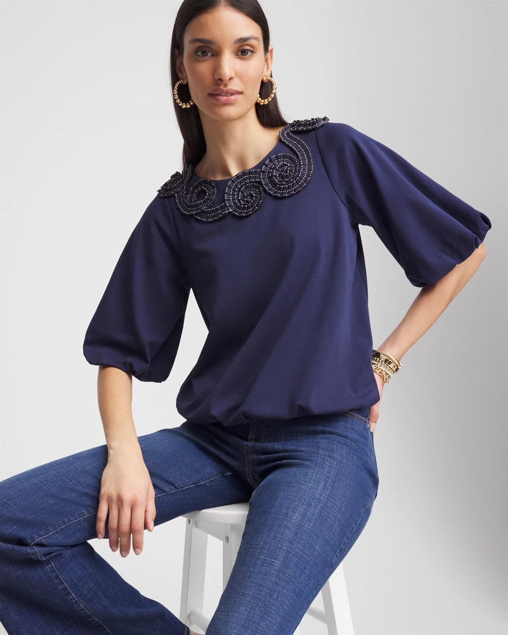Chico's Hot Sale | Bubble Hem Pleated Cotton Top