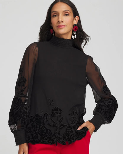 Chico's Hot Sale | Sheer Mesh Velvet Appliqué Top
