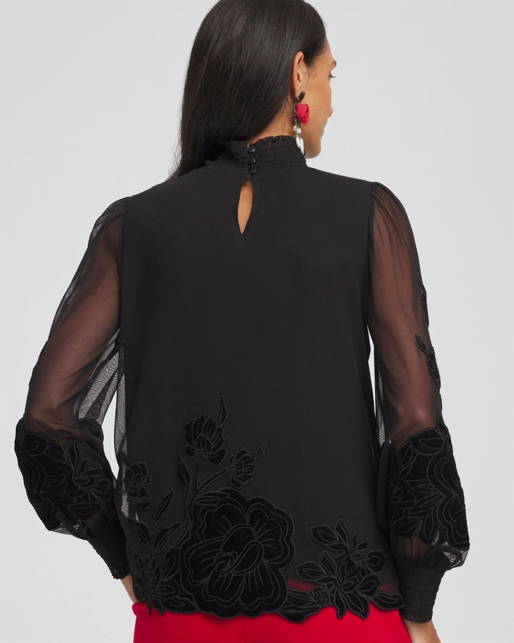Chico's Hot Sale | Sheer Mesh Velvet Appliqué Top