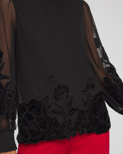 Chico's Hot Sale | Sheer Mesh Velvet Appliqué Top