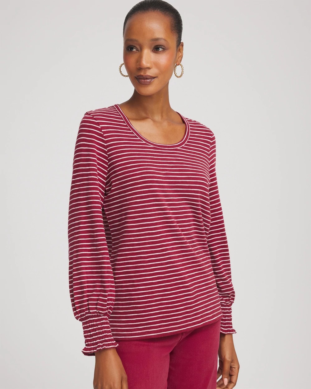 Chico's Everyday | Smocked-Sleeve Cotton-Slub Tee