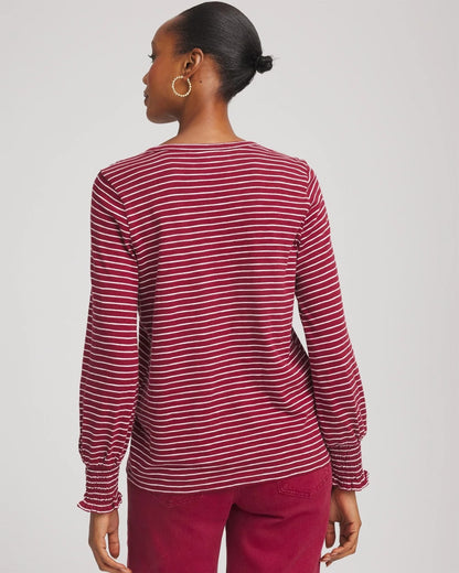 Chico's Everyday | Smocked-Sleeve Cotton-Slub Tee