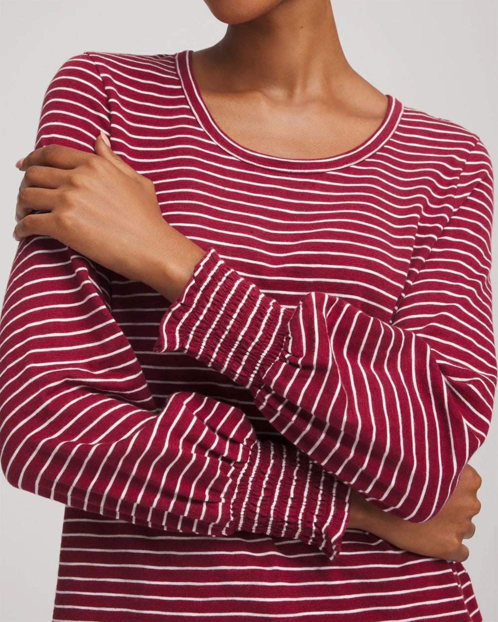 Chico's Everyday | Smocked-Sleeve Cotton-Slub Tee