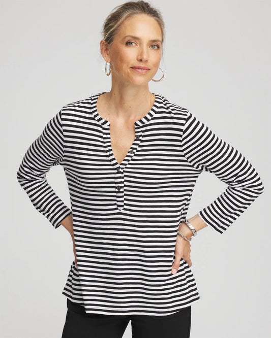 Chico's Customer Favorite | Striped Slub Splitneck Henley Tee