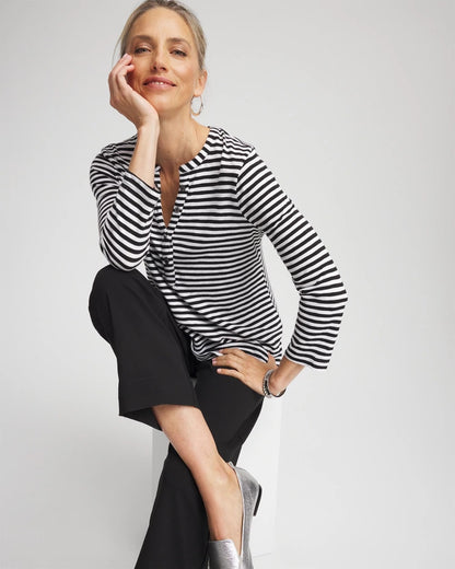 Chico's Customer Favorite | Striped Slub Splitneck Henley Tee