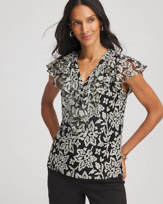 Chico's Special Offer | Lace Floral-Burnout Henley Tee