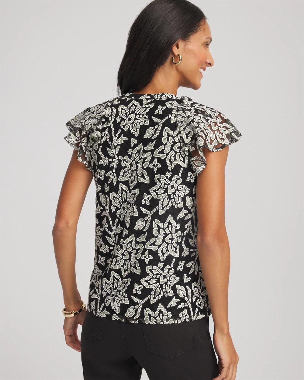Chico's Special Offer | Lace Floral-Burnout Henley Tee