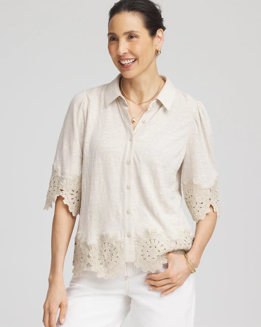 Chico's Deals | Crochet Trim Linen Shirt