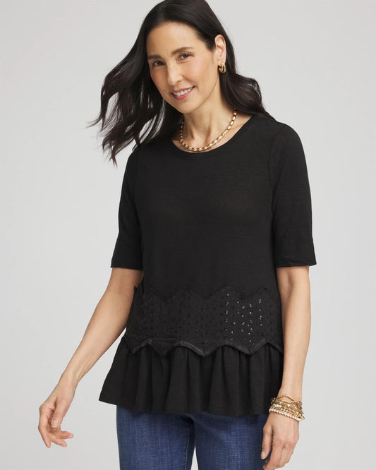 Chico's Discount | Chevron Sequin Peplum Linen Tee
