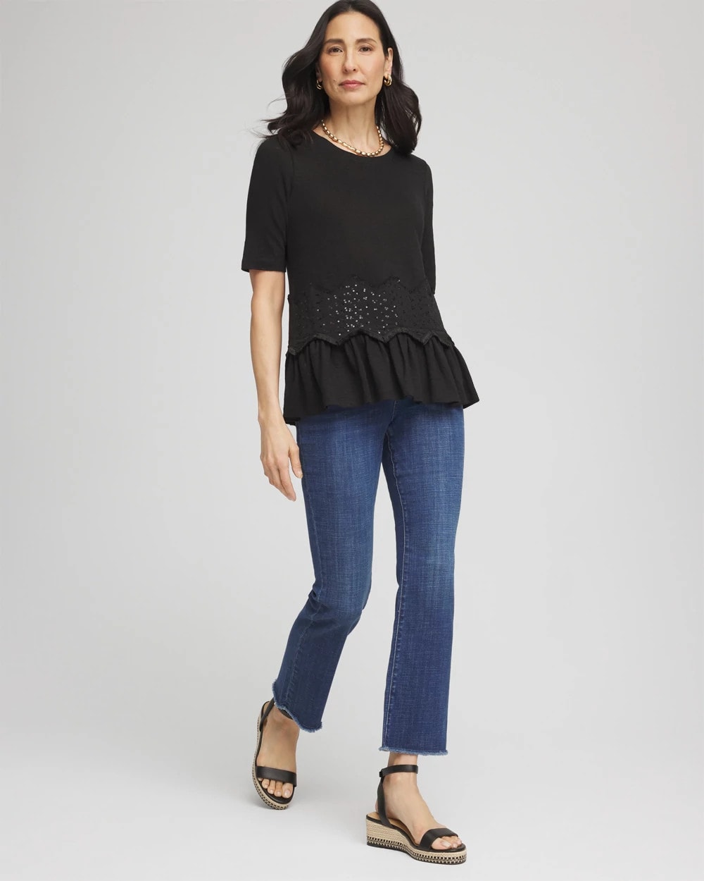 Chico's Discount | Chevron Sequin Peplum Linen Tee