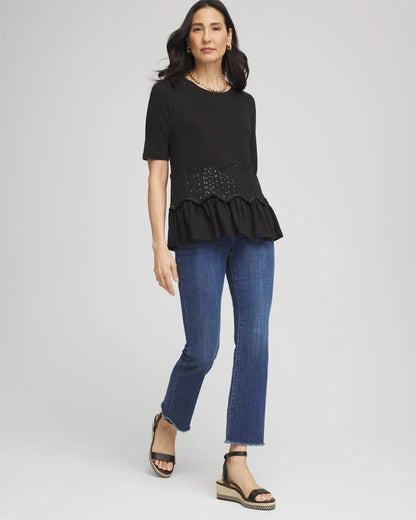 Chico's Discount | Chevron Sequin Peplum Linen Tee