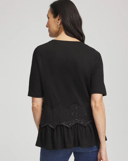 Chico's Discount | Chevron Sequin Peplum Linen Tee