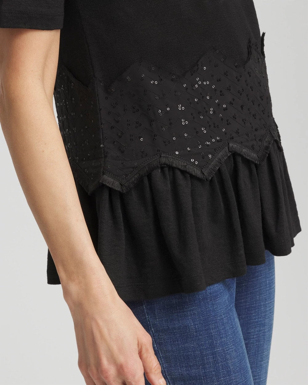Chico's Discount | Chevron Sequin Peplum Linen Tee