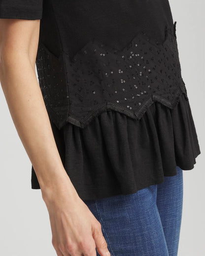 Chico's Discount | Chevron Sequin Peplum Linen Tee