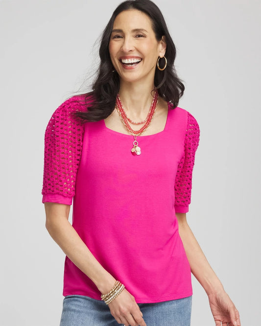 Chico's Popular | Touch of Cool™ Crochet Lace Square-Neck Tee