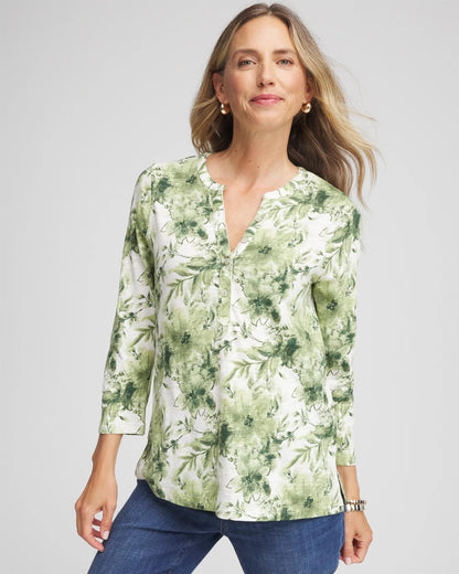 Chico's Customer Favorite | Printed Slub Splitneck Henley Tee