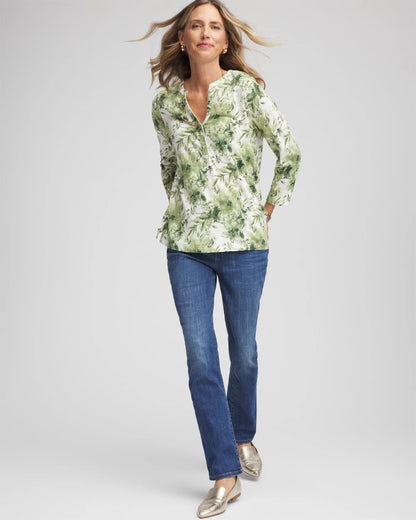 Chico's Customer Favorite | Printed Slub Splitneck Henley Tee
