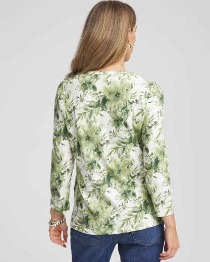 Chico's Customer Favorite | Printed Slub Splitneck Henley Tee