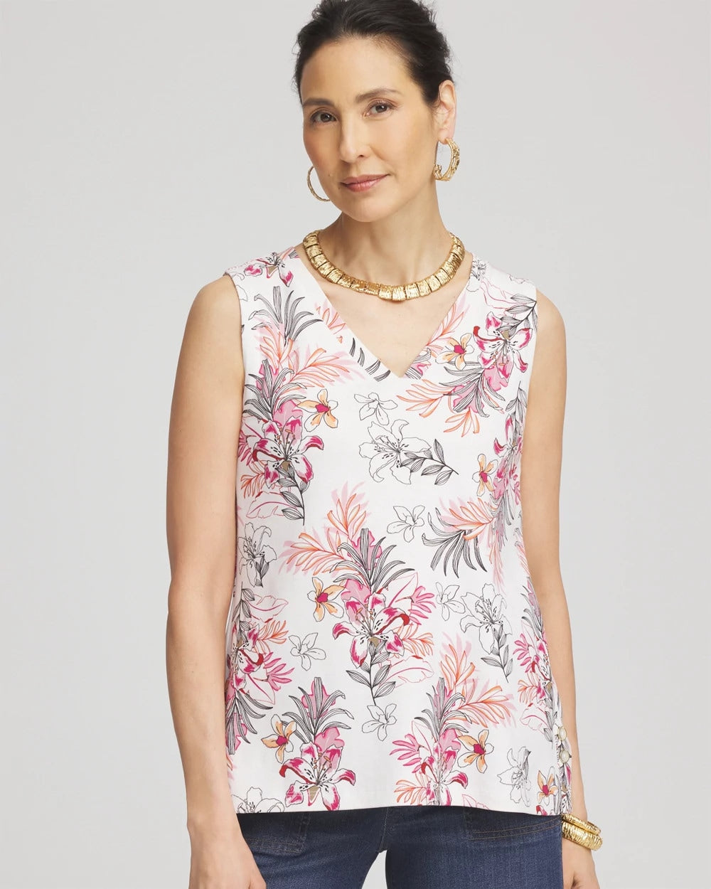 Chico's Discount | Floral Sleeveless V-Neck Tank